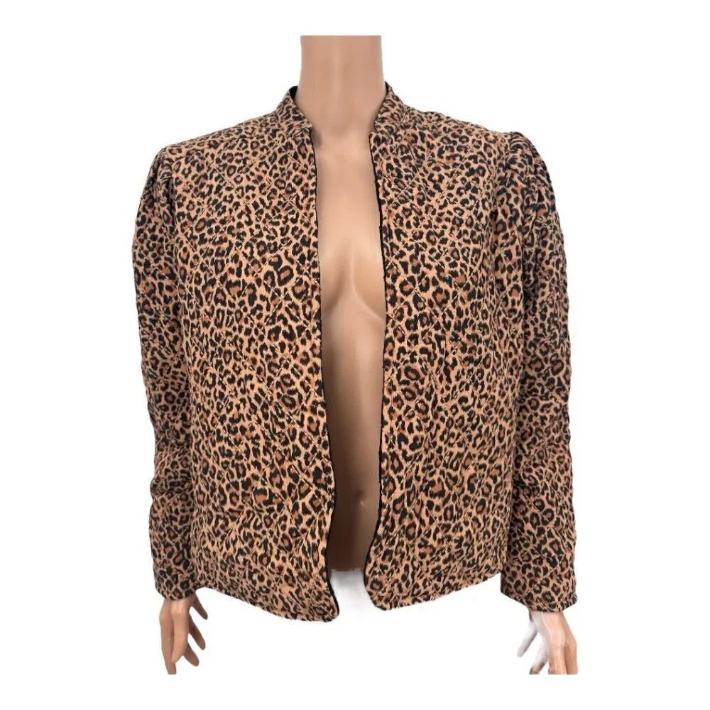 Something Navy Leopard Black Reversible Quilted Jacket NWT - Picture 2 of 14